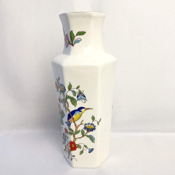 Aynsley Pembroke Vintage Vase Fine Bone China England Floral Bird Hexagonal 7” - Picture 3 of 10